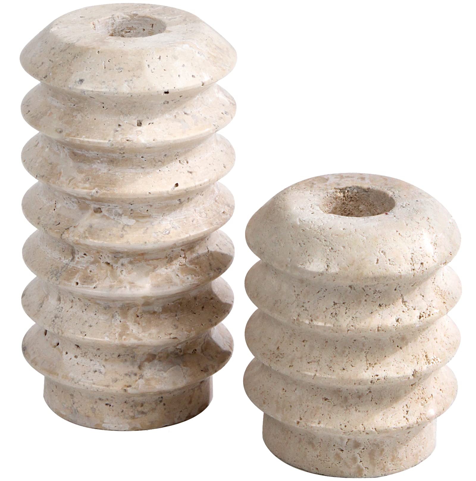Travertine Natural Stone Candlestick Holders - Set of 2