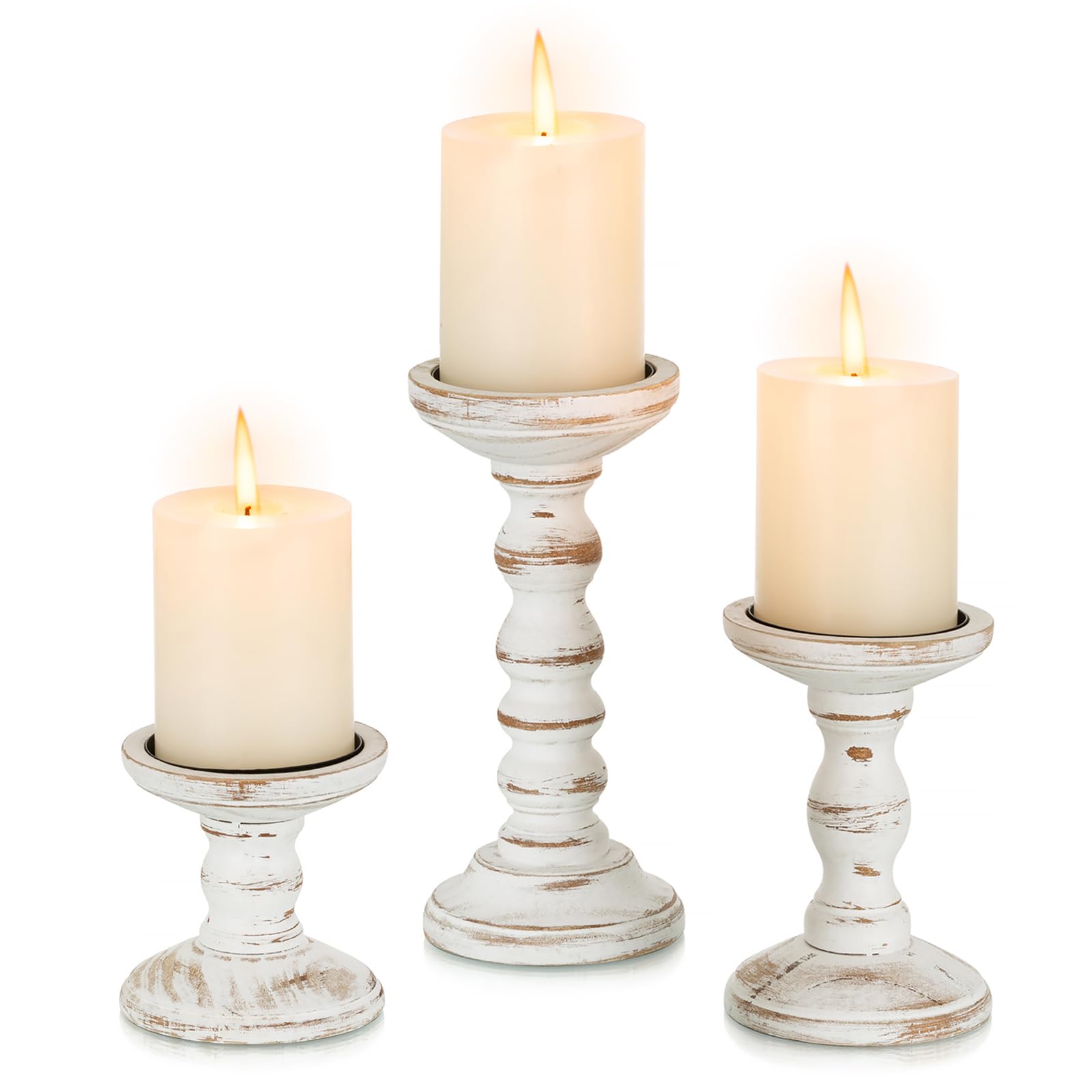 Wood Candle Holders for Pillar Candles - Set of 3