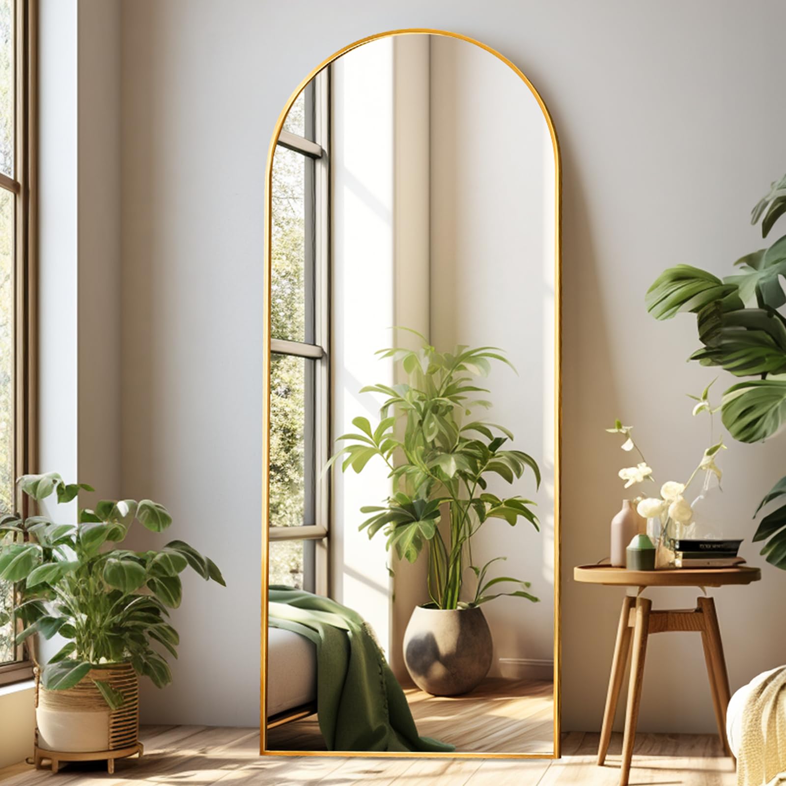 Arched Full Length Mirror 64x21" with Stand - Gold